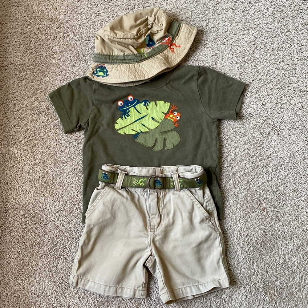 Gymboree Matching Frog T-Shirt, Short, & Hat Set / 18-24M